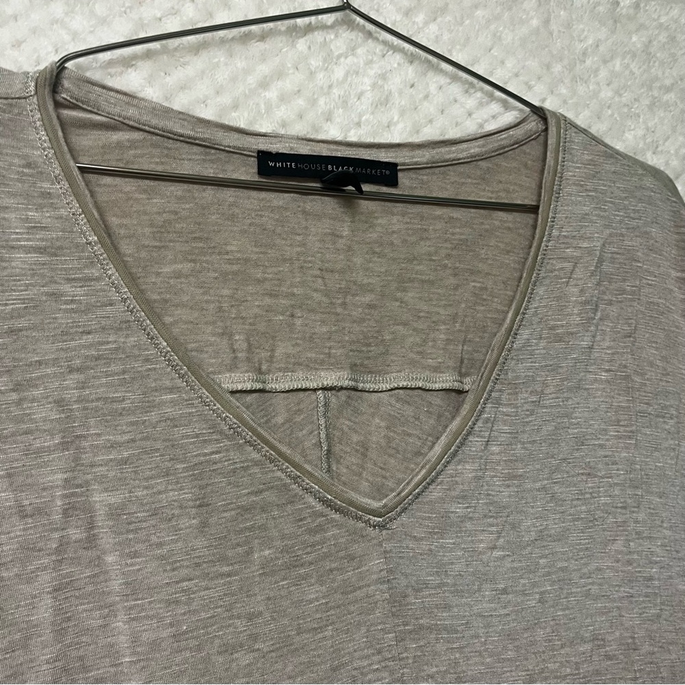 White House Black Market Top Short Sleeves Taupe Cream Casual Medium - Picture 3 of 7